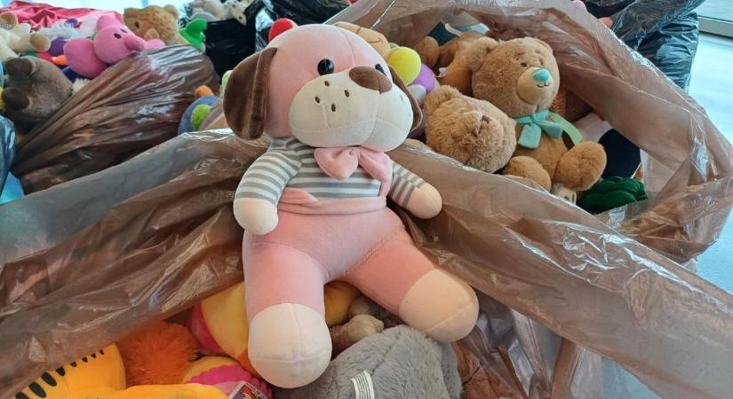 Jégkorongozók adták át a jégre dobált plüssmacikat