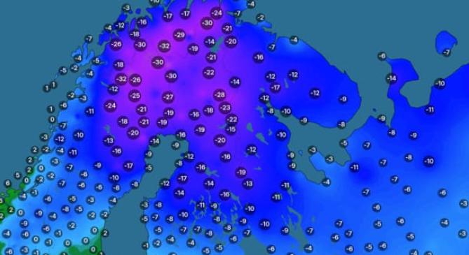 Extrém, -30 fokos fagy köszöntött be Skandináviába