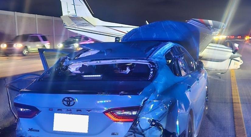 Autó tetején landolt egy repülő az autópályán