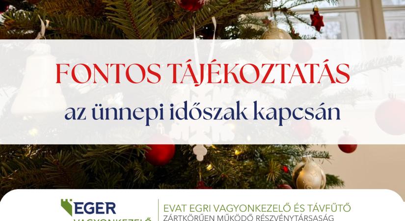 Ünnepi nyitvatartás: változások az EVAT Zrt.-nél és az egri szolgáltatásokban