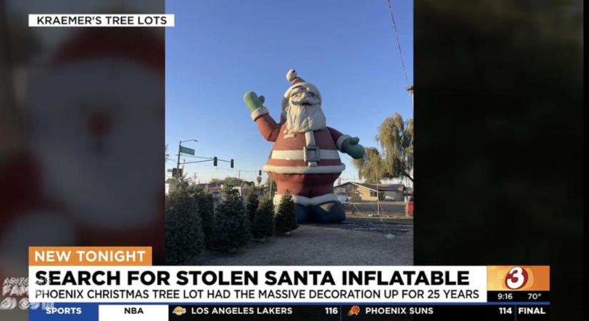 Ellopták a 6 méter magas Mikulást egy amerikai karácsonyfa vásárból