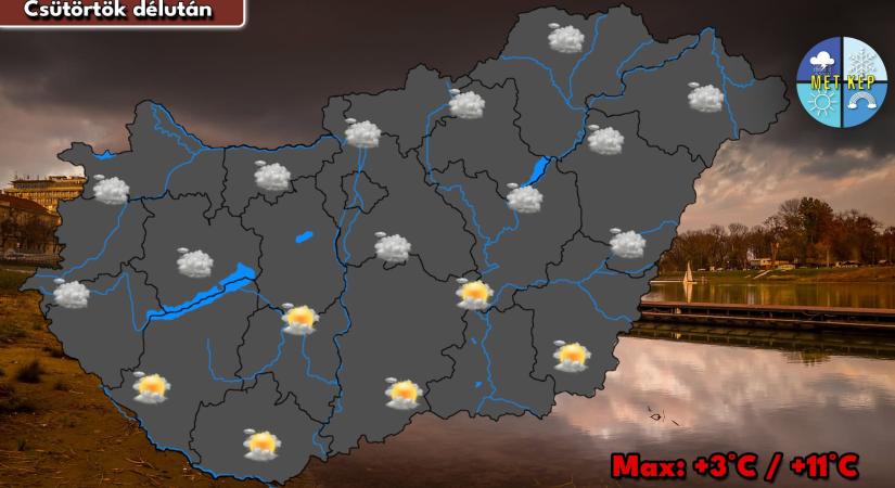 Csütörtökön is marad a jobbára borult idő, eleinte még kisebb eső is lehet