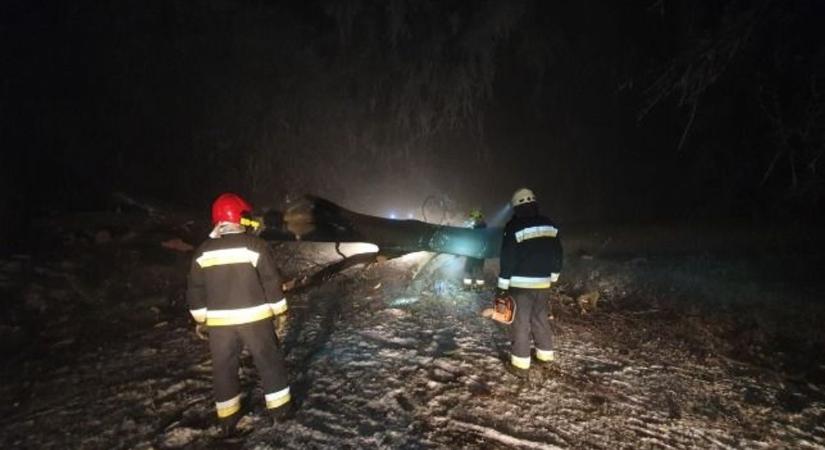 Égő autó, árokba csúszott kocsi, kidőlt fák Veszprém vármegyében
