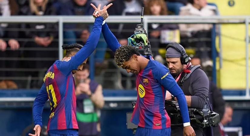 Raphinha és Yamal góljai döntöttek, a Barca nyerni tudott az 50 percet 10 emberrel játszó Villarreal otthonában