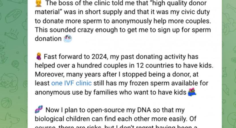 A Telegram vezetője mindenkinek kifizeti a lombikprogram költségeit, aki az ő spermáját használja hozzá