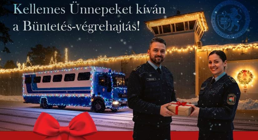 Kivilágított rabszállítóval kíván boldog karácsonyt a büntetés-végrehajtás