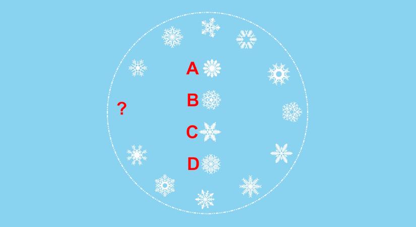 IQ-teszt, logika: melyik hópehely illik a négy közül a kérdőjel helyére? Csak a legokosabbak találják el a helyes választ!