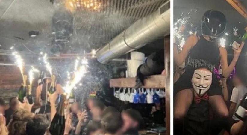 Csillagszórókat, és a már lángra kapott mennyezetet mutatja két kép, amik a svájci bárban készültek szilveszterkor