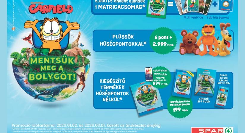 Garfield ismét főszerepben: matricák, album, vadonatúj plüssök és kiegészítők a SPAR hűségpromóciójában