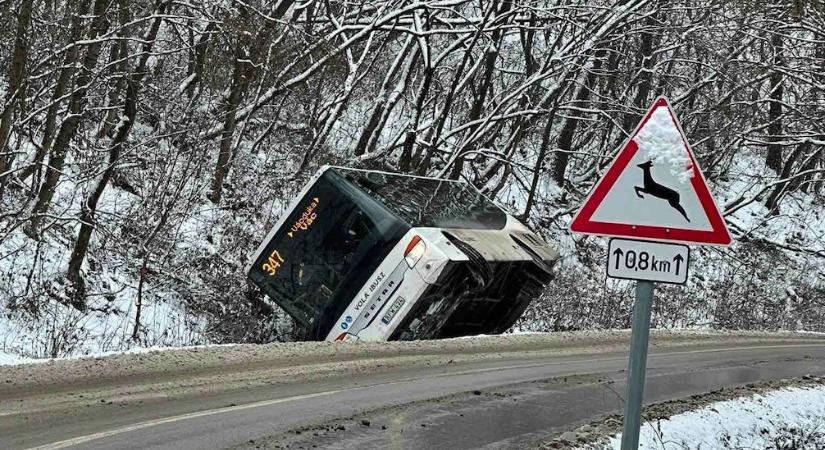 Árokba dőlt egy busz Vácdukánál, dugólétrával mentették ki az utasokat