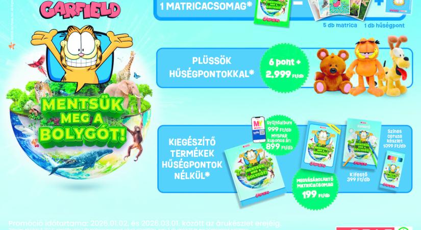 Garfield ismét főszerepben: matricák, album, vadonatúj plüssök és kiegészítők a SPAR hűségpromóciójában