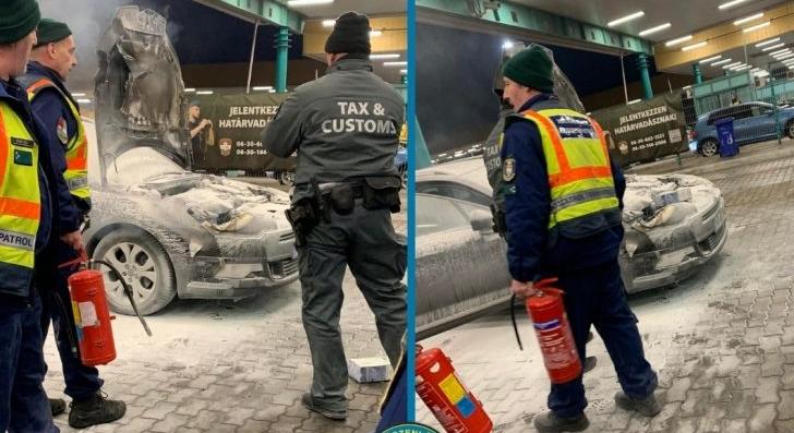 Kigyulladt egy külföldi család járműve a röszkei határátkelőn, három gyermeket mentettek ki a lángoló autóból