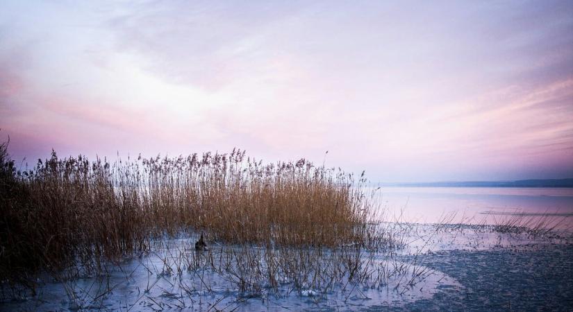Képeken a fehérbe öltözött, jégbe fagyott Balaton