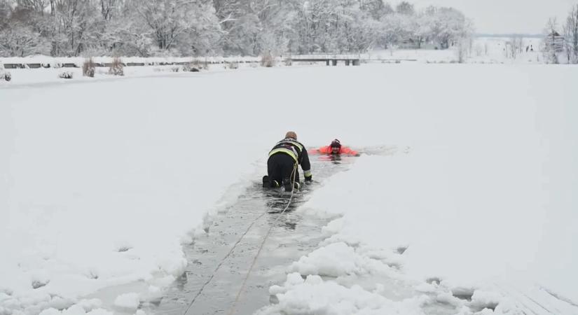 Beszakadt alatta a jég: tűzoltók mentettek ki egy kutyát Sándorfalván