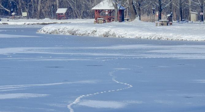 Összefüggő jég bortíja itt-ott a Tiszát