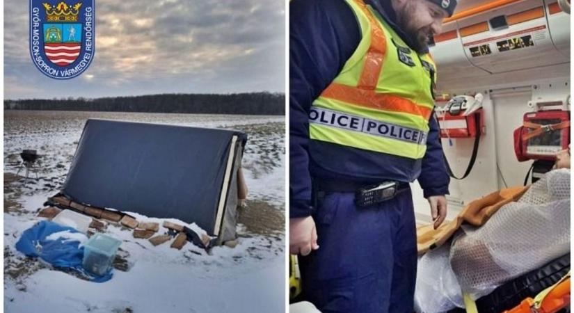 A fagyhaláltól mentettek meg egy fiatalt a soproni rendőrök, szántóföldön, sátorban akadtak rá - fotók