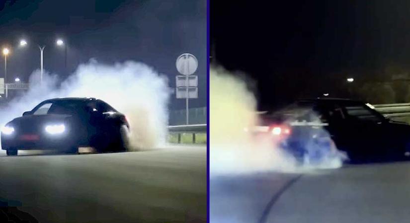 Illegális gyorsulási verseny és driftelés a gödi Samsung akkugyárnál, a rendőrség már rajta van az ügyön, az elkövetők autóit akár el is kobozhatják