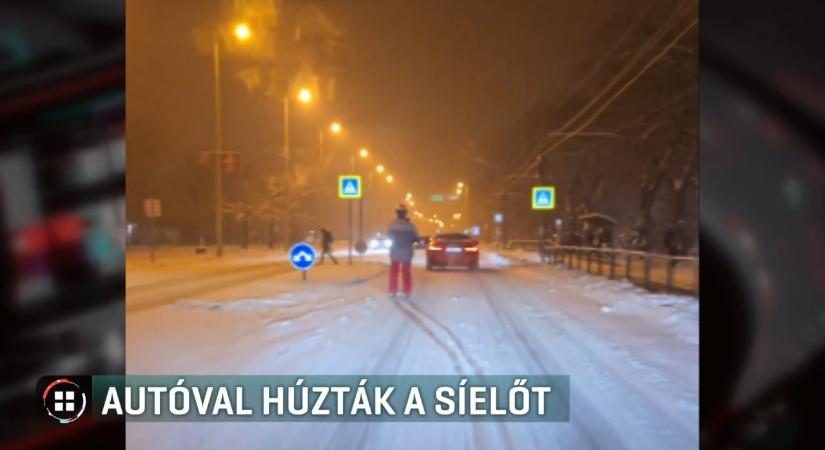 Videón a hajmeresztő manőver: autó húzta a síelőt Szegeden
