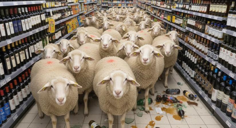 Videón az abszurd jelenet, amikor ötven birka betört egy Pennybe