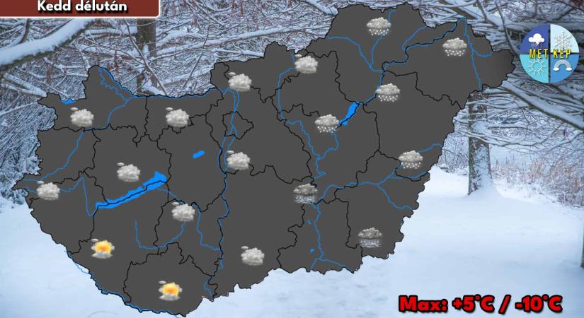Melegfront okoz csapadékot, havazás, de átmeneti ónos eső is előfordulhat