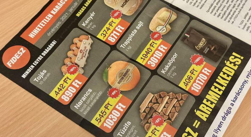 Akciós szórólapot utánzó hirdetésben dörgöli a brutális drágulást a Fidesz orra alá a Tisza kiadványa