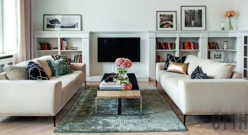 Angolos elegancia 130 m2-en: less be ebbe a monokróm színvilágú, klasszikus stílusú lakásba!