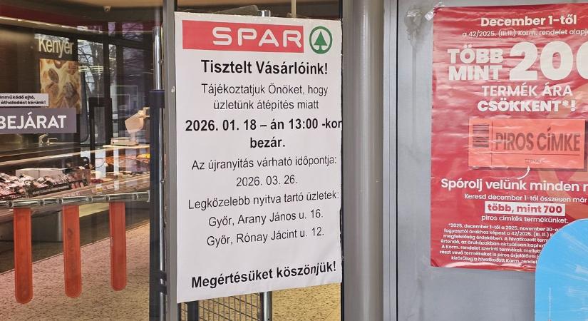 Felújítás miatt bezár az egyik győri Spar