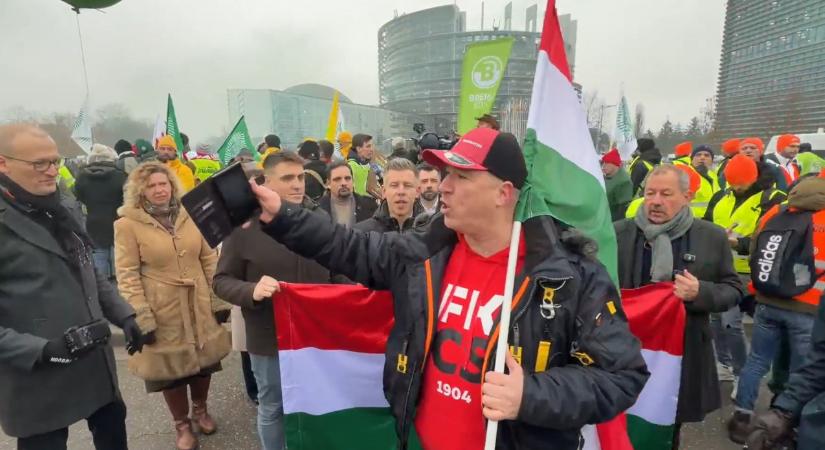 Kormánypártiak álltak bele Magyar Péterbe a strasbourgi gazdatüntetésen