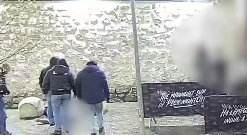 A rendőrség kiadott egy videót, amin a Pécsi Estnek dolgozó biztonsági őr ököllel üt egy földön fekvő férfit