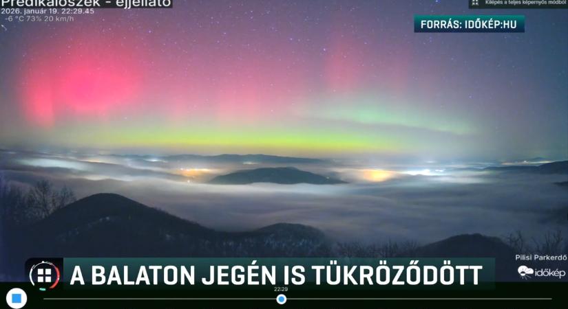 Látványos sarki fény: még a Balaton jegén is látszott
