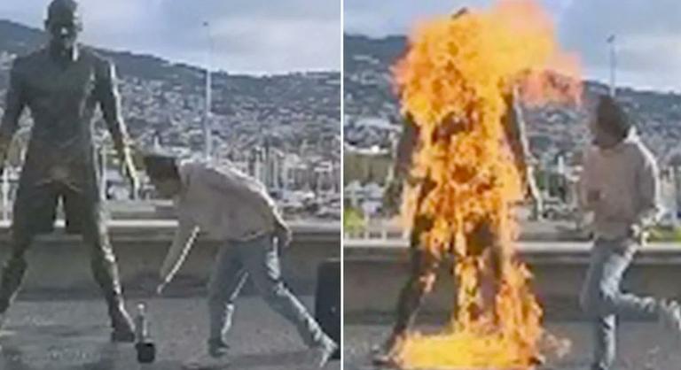 Egy őrült felgyújtotta Cristiano Ronaldo szobrát, hajtóvadászat folyik a vandál után