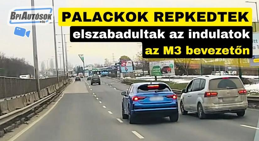 Palackok repkedtek az M3 bevezetőn: elszabadultak az indulatok két autós között