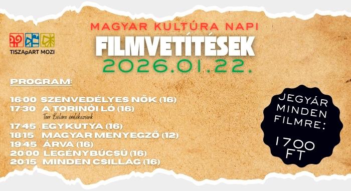 Magyar filmekkel ünnepli a magyar kultúra napját a TISZApART Mozi Szolnokon