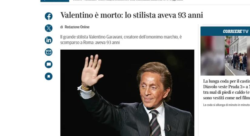 Elhunyt Valentino Garavani, a Valentino divatház alapítója