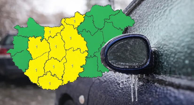 Vigyázat az utakon: 9 vármegyére csap le pénteken ónos eső – íme a veszélyzóna a HungaroMet térképén