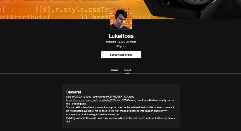 A Cyberpunk 2077 után minden VR modját törölte Luke Ross