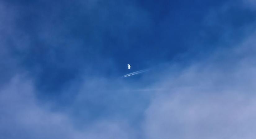 Repülőcsík metszi a nappali félholdat - Olvasónk különleges felvétele