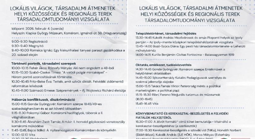 Lokális világok, társadalmi átmenetek – tudományos konferencia Dél-Komáromban