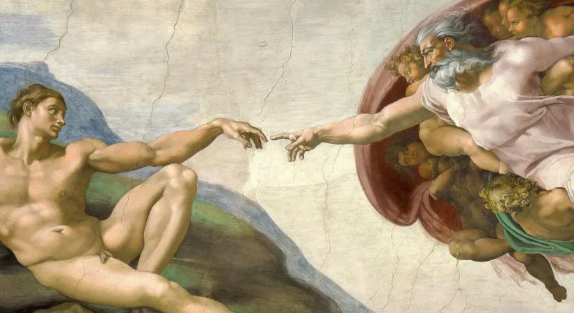 Az állványokat fedő reprodukción láthatjuk csak Michelangelo freskóit hónapokig a Sixtus-kápolnában