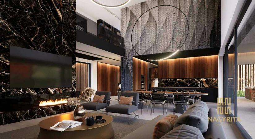 Kétszintes luxus villa személyre szabott maszkulin enteriőrrel, privát wellness térrel, bortrezorral és belső átriummal