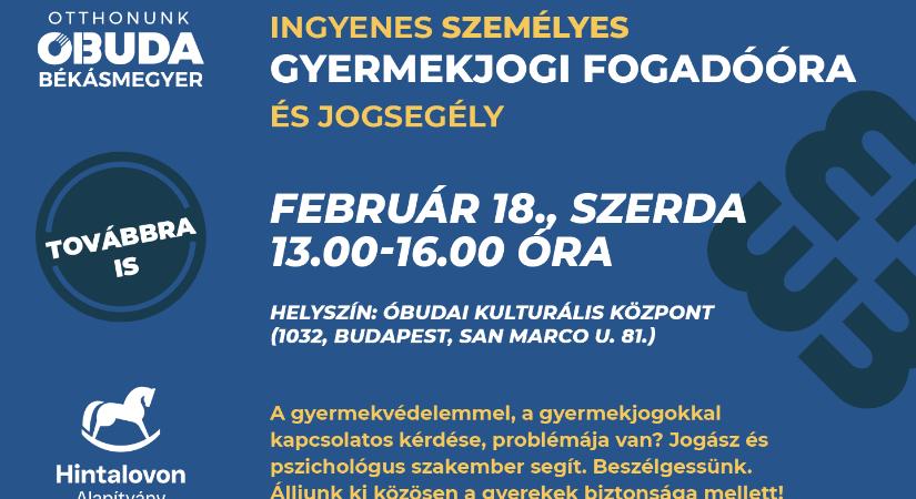 Ingyenes gyermekjogi fogadóóra az ÓKK-ban, február 18-án