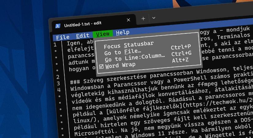 Szöveg szerkesztése parancssorban Windowson, teljes kényelemben