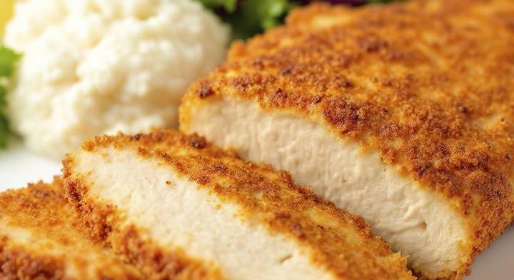 Joghurtos páccal készült rántott csirkemell: a hús omlós, a panír ropogós