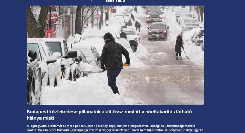 A kormánypárti Hír TV egy bostoni képpel igyekezett illusztrálni a budapesti hóhelyzet tarthatatlanságát