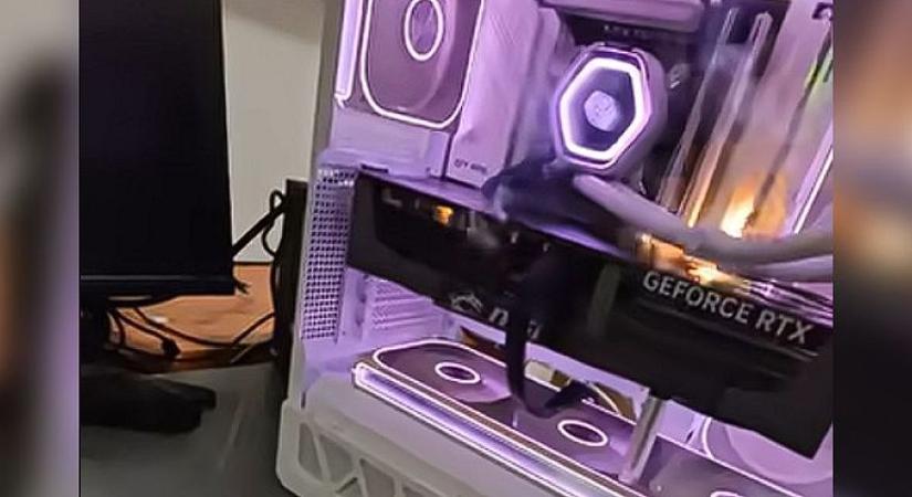 Videón ahogy lángra kap egy méregdrága RTX 5090 videókártya egy gépben
