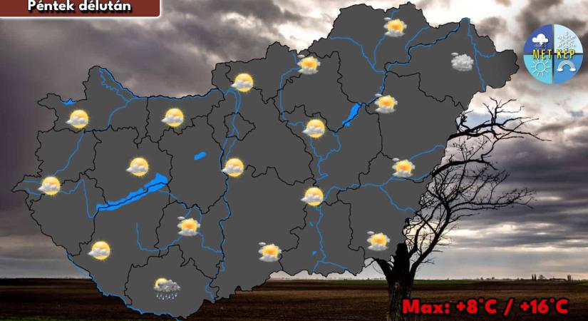 Pénteken marad az enyhe idő, helyenként lehet még kisebb csapadék