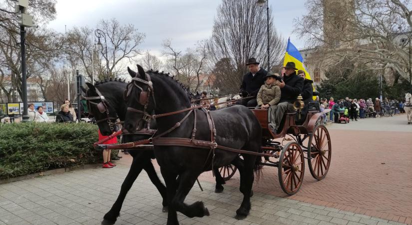 Százak gyönyörködtek a vásárhelyi lovas bandériumos, fogatos felvonulásban