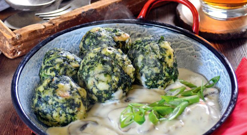 Hütte-konyha otthon: spenótgombóc gombamártással