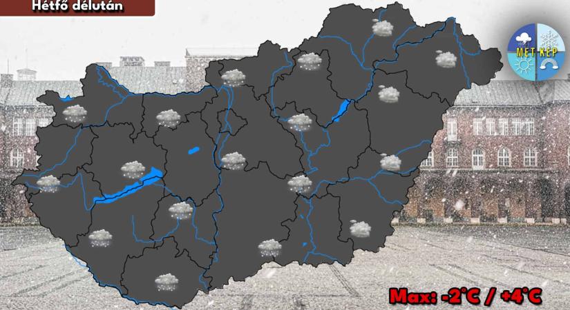 Hétfőn délután egyre többfelé számíthatunk csapadékra, hó is eshet