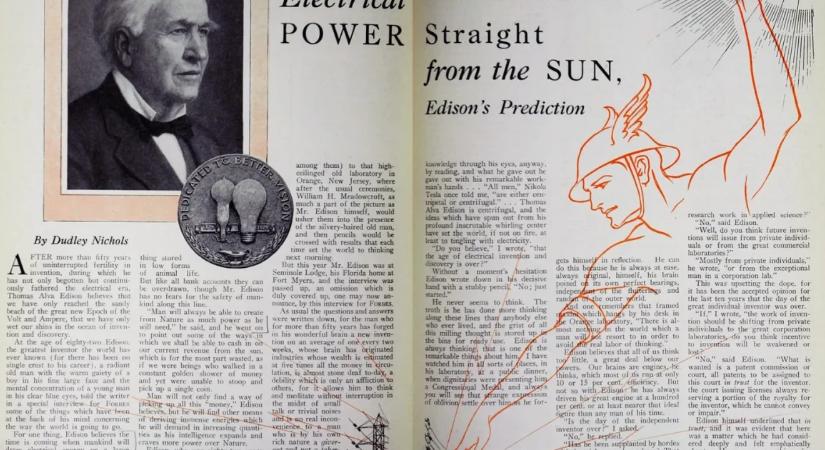 Elektromos energia közvetlenül a Napból – Edison jóslata 1929-ből